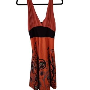 Chic Orange and Black Owl Pattern Mini Dress